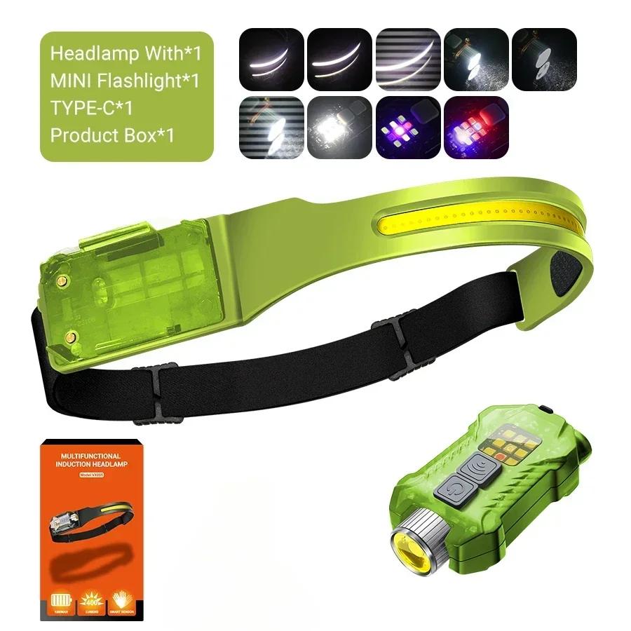 XW005 Induction LED Headlamp Type-C Rechargable Bright Headlight COB Work Light Detachable Flashlight with Tail Magnet UV Light