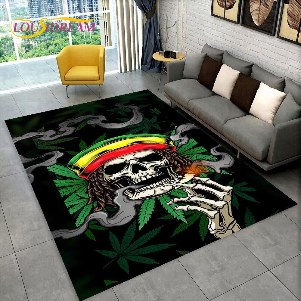 

Maple Weed Plants Green Death Skull Area Rug,Carpet Rug for Home Living Room Bedroom Sofa Doormat Decor,kids Non-slip Floor Mat