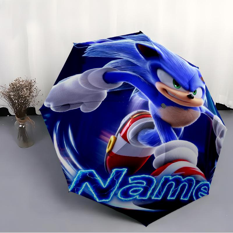 Custom Name Sonic Theme Automatic Umbrella, Lightweight & Portable, 8 Rib, Perfect for Outdoor Travel, Birthdays, Christmas, Gifts.