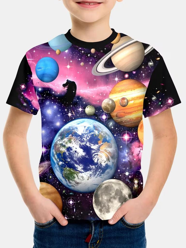 Jungen Kinder Kleidung Stylisch Cartoon Weltraum Astronaut Grafik T-Shirts Jungen Mädchen Sommer Kurzarm Outdoor Kleidung für Kinder
