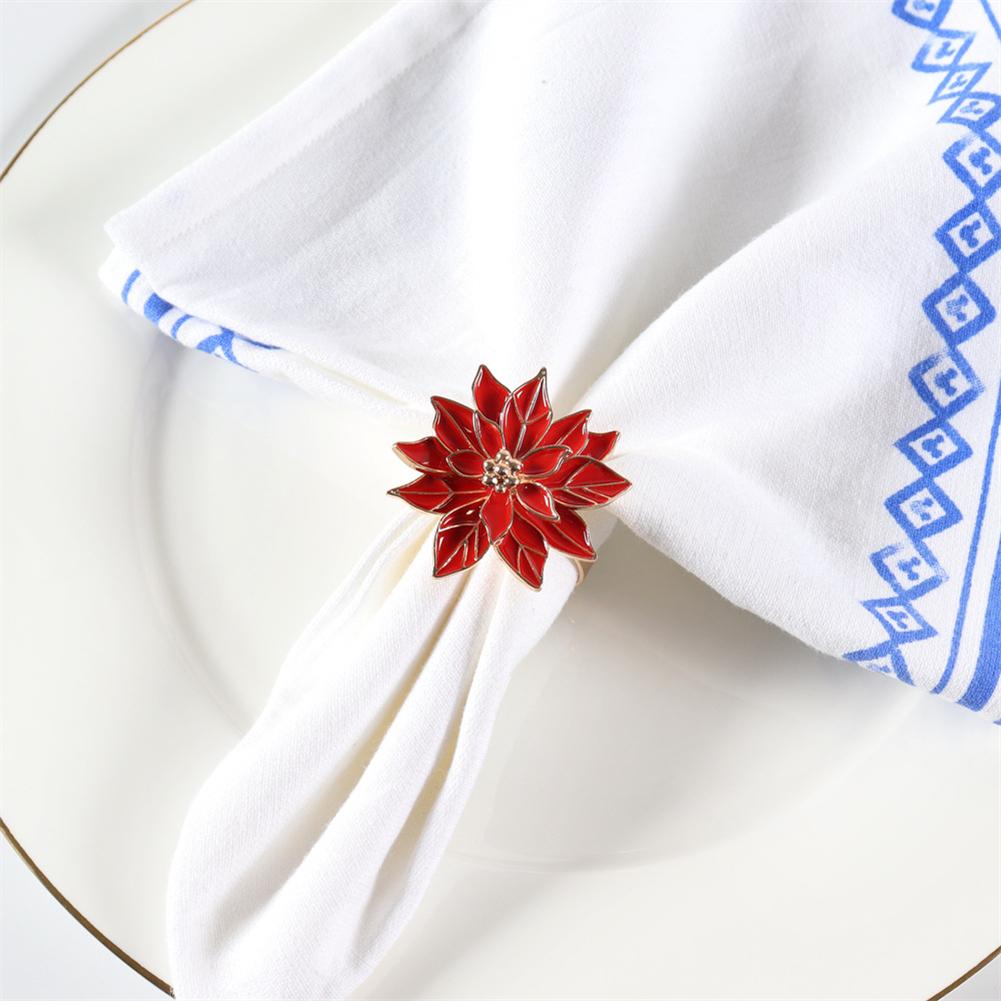 

6pcs Christmas Flowers Napkin Rings Alloy Table Decoration Holders For Holiday Wedding Anniversary Dinner China Mainland