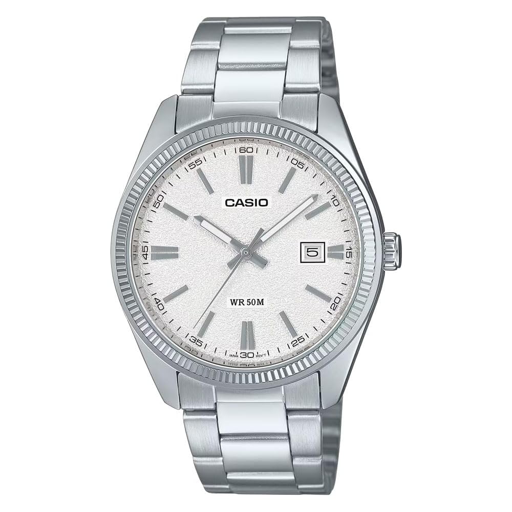 Casio MTP-1302DA-7A Analog Quartz Watch Silver White Stainless Steel Band