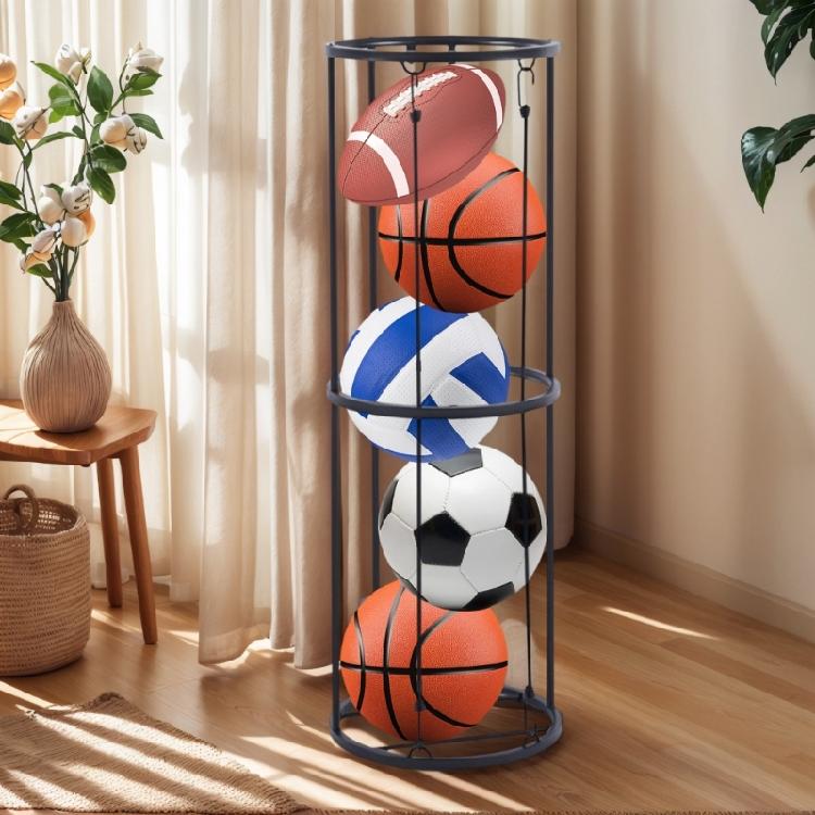 Sturdy Steel Vertical Ball Storage Rack With Wheels Efficient Organizers For Indoor Outdoor Sports Gears Easy To Move