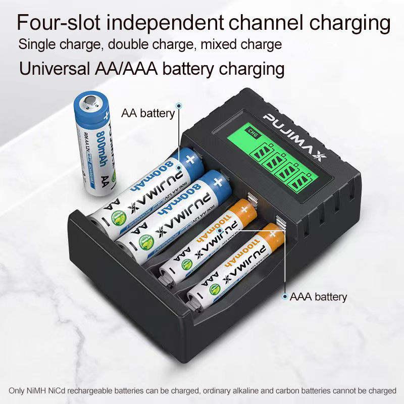 PUJIMAX LCD Intelligent Display Charger PJ-LCD005 for 1-4 AA/AAA Ni-MH/Ni-CD Batteries
