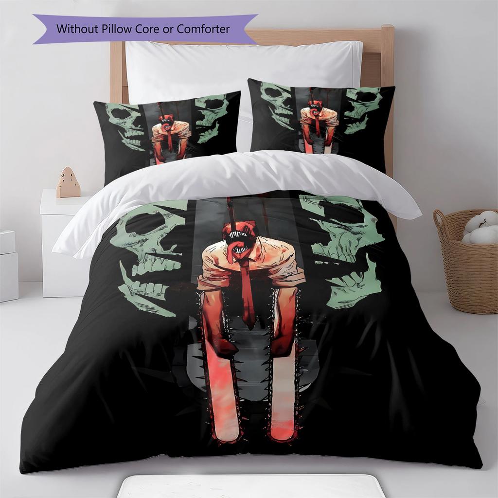 Chainsaw Man Pattern Bedding,Quilt Set Quilt Cover Pillowcase Home Birthday Gift (1 * duvet cover + 2 * pillowcase, without core)
