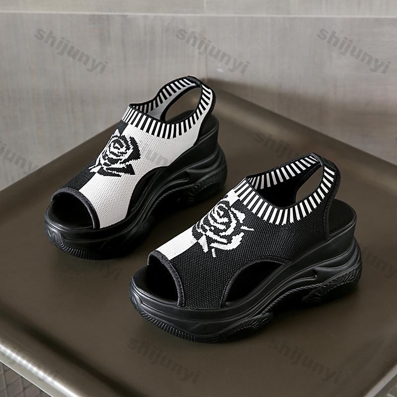 Fashion Women Summer Shoes 2025 Summer New Height Increase Non Slip Peep Toe Fly Weave Sandals Platform Sport Casual Women Wedge Shoes
