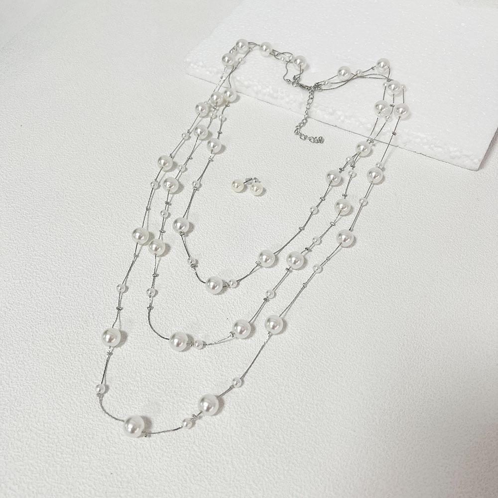 Multi-layer long pearl necklace Gypsy light luxury temperament versatile small fragrance accessories earrings chain