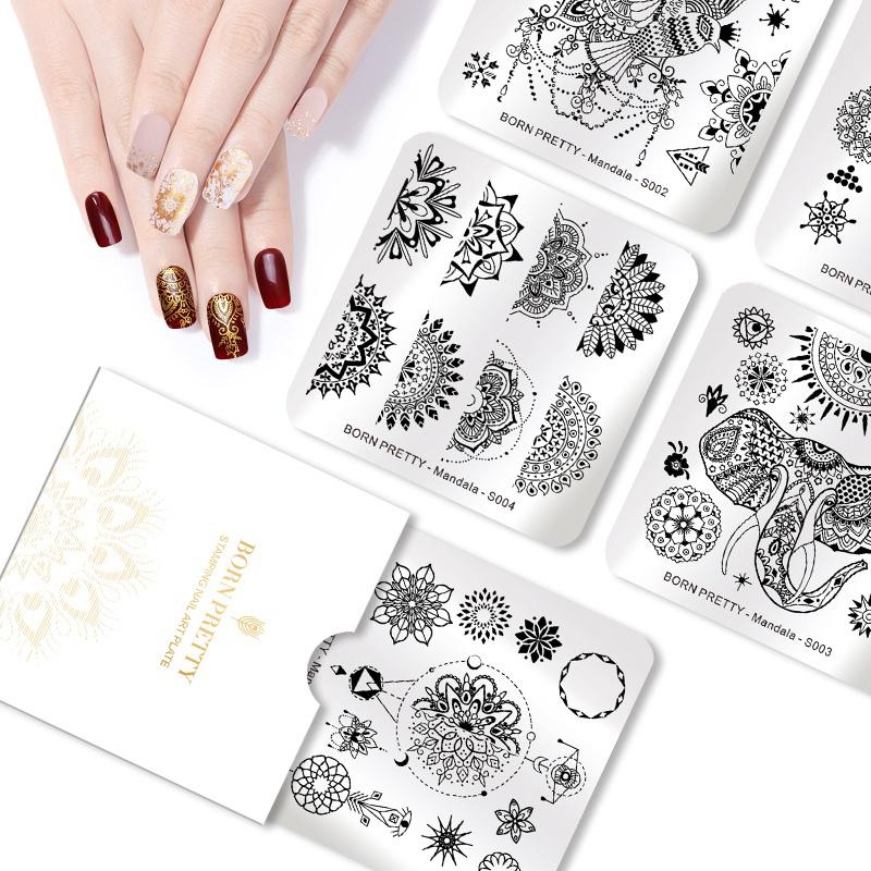 1 Pc BORN PRETTY Mandala Series Square Nail Stamping Template Floral Butterfly Elephant Pattern