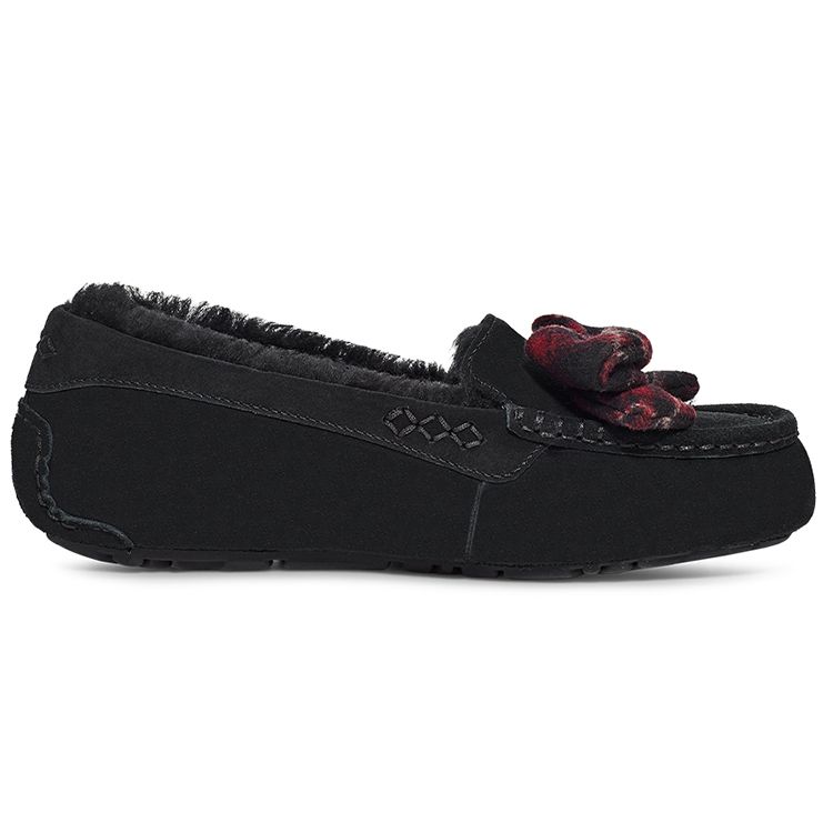 UGG Ansley Plaid Bow Warm Plush Low-Top Casual Shoes Women Sneaker Black 1127850-BLK