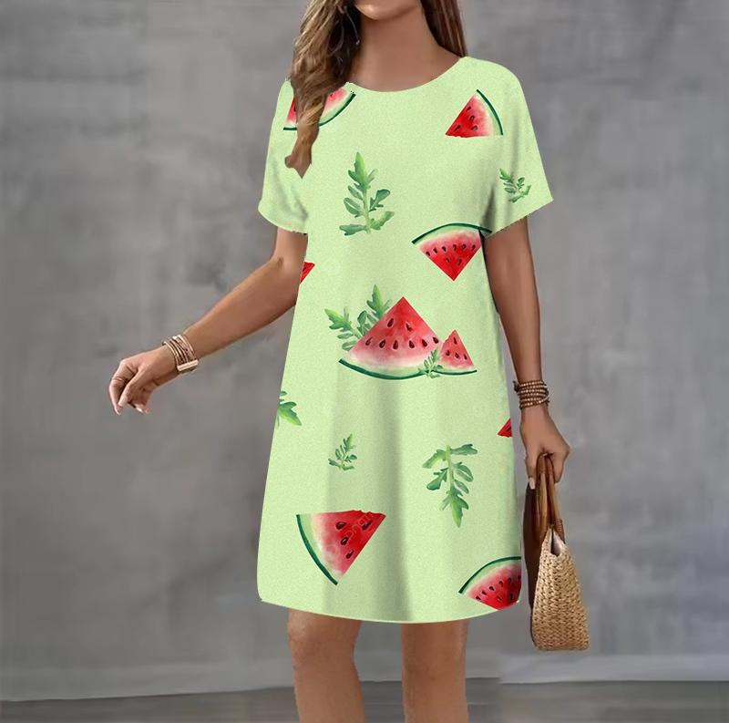 Fashion 3D Print Summer Dress Loose Casual Short Sleeve O-Neck Mini Dress