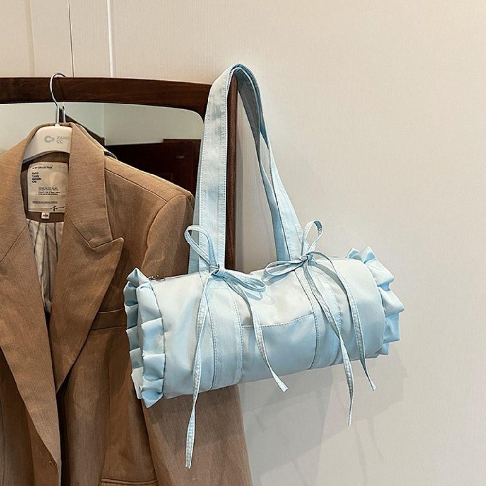 

Сумка-цилиндр с бантом и лентой Falbala, плиссированная сумка на одно плечо Balletcore Bow Barrel Bag Unisex