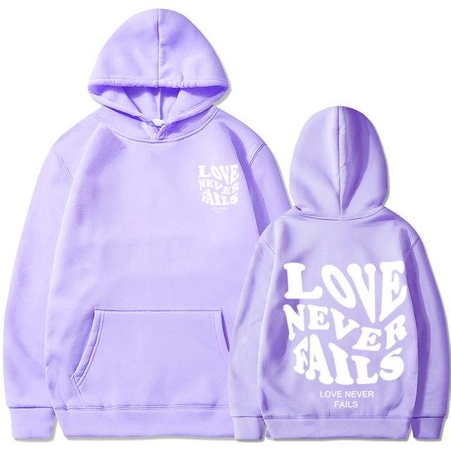 Love Never Fails Print Letter Hoodies Men/Women Sweatshirt Black Autumn Vintage Oversized Harajuku Loose Tops Casual Pullovers