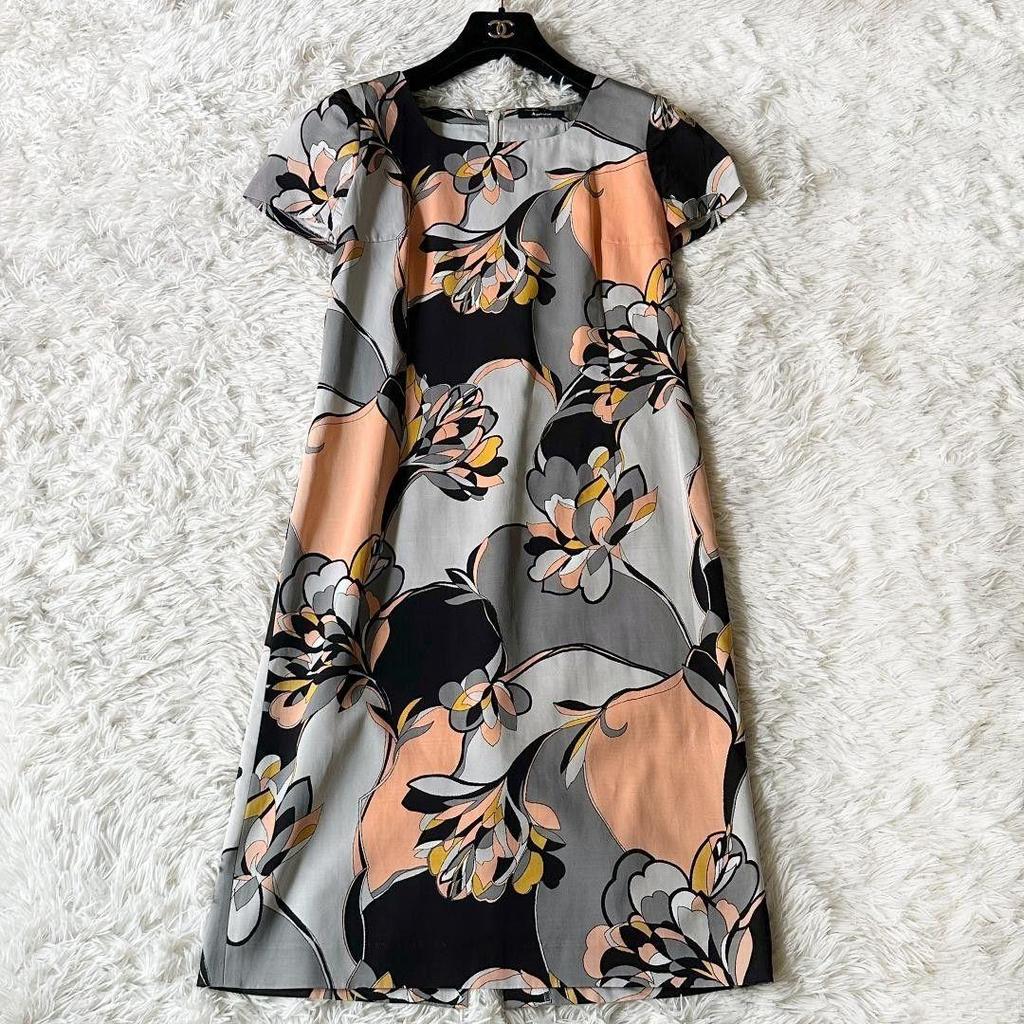 Used Aquascutum Ribbon Belt Short Sleeve Knee Length Floral Dress