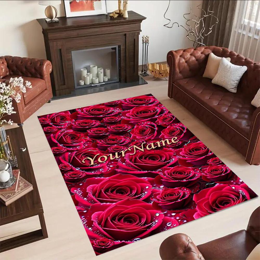 Rose Customized Name Area Rug Design for Hallway Foyer Dormitory Decorate Room Antislip Carpet Office Home Decor