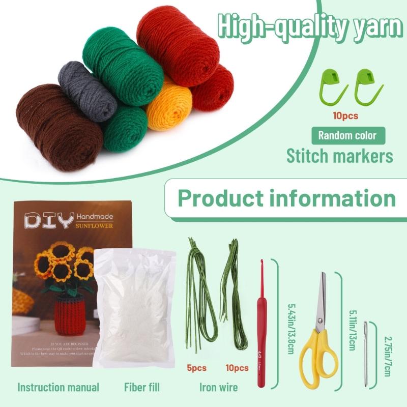 Beginners Crochet Kits DIY Crochet Flower Kits with Crochet Hook, Yarn Balls, Needle, Instructions, Accessories