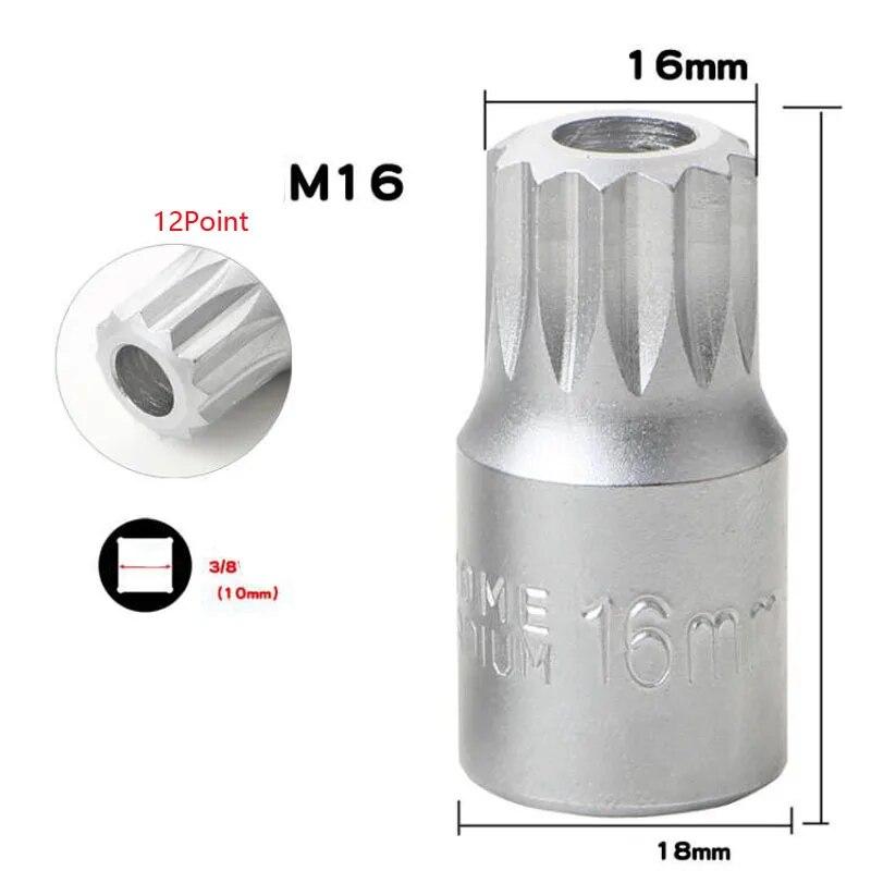 M16 H17 S8 S10 Oil Sump Drain Plug Socket Wrench 3/8'' Drive Auto Repairing Transmission Gearbox Screw Wrench Car Repair Tool