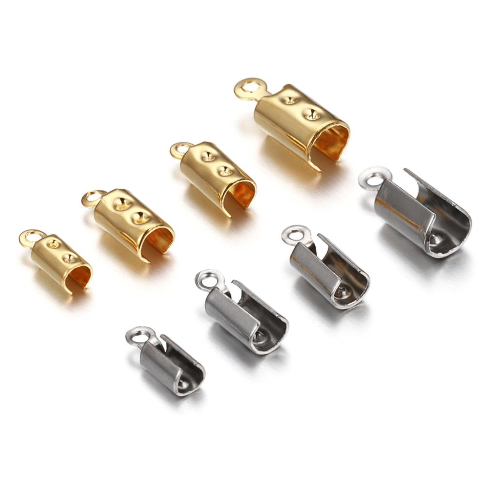 30pcs Stainless Steel Crimp Caps DIY Necklace Chain Fastener Connectors Cords Rope Bracelet End Caps Jewelry Making DIY Supplies