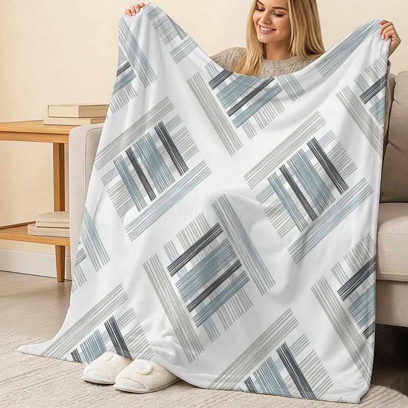 Printed Flannel Fleece Blanket, Skin-friendly Soft Throw with Minimalist Lines – Cozy Warm Blanket for Home, Dorm, Christmas & Halloween Use