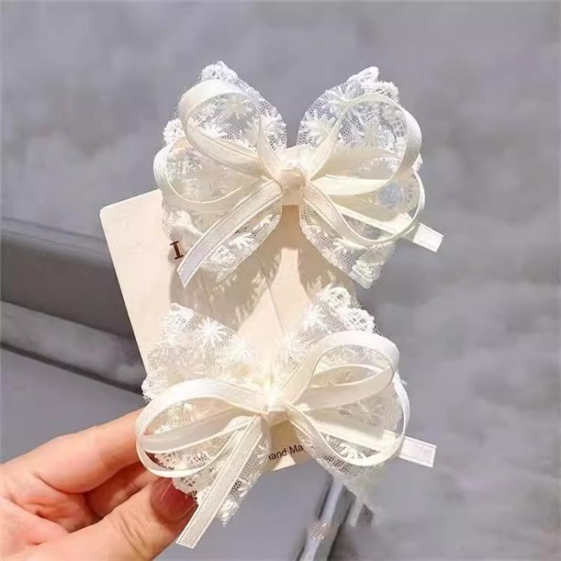 Novos Presilhas de Cabelo com Laço de Renda para Bebê Menina Grampos de Cabelo com Laço Doce Coreano Prendedores de Cabelo Headdress Feito à Mão 2 Peças Acessórios de Cabelo para Crianças