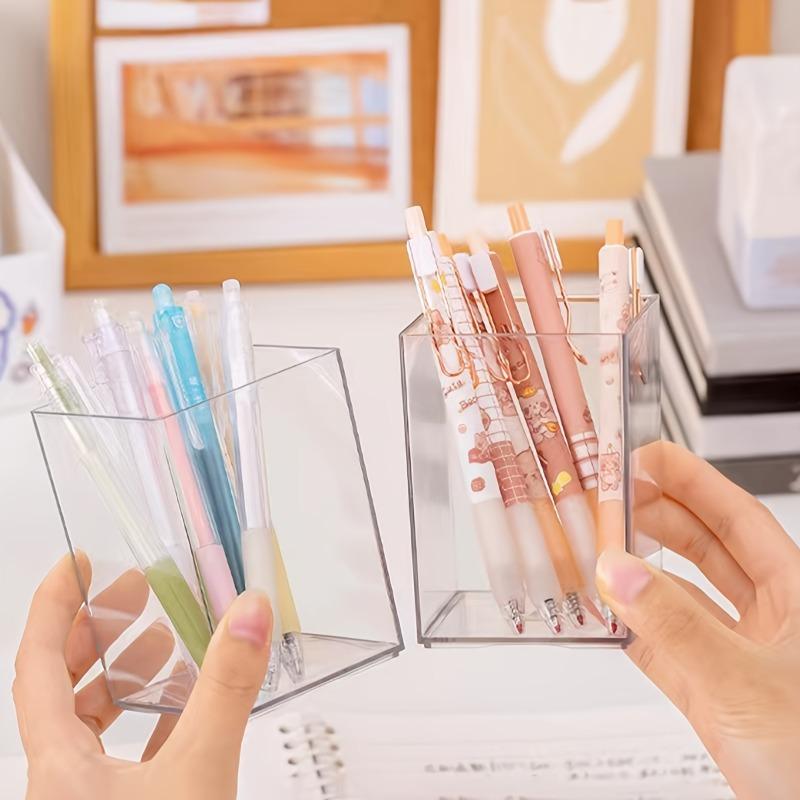 1pc Minimalism Transparent Large Capacity Pen Holder Storage Container Suitable for Desk