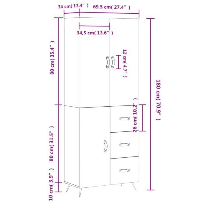 VidaXL Highboard Concrete Grey 69.5x34x180 Cm Engineered Wood 3195879