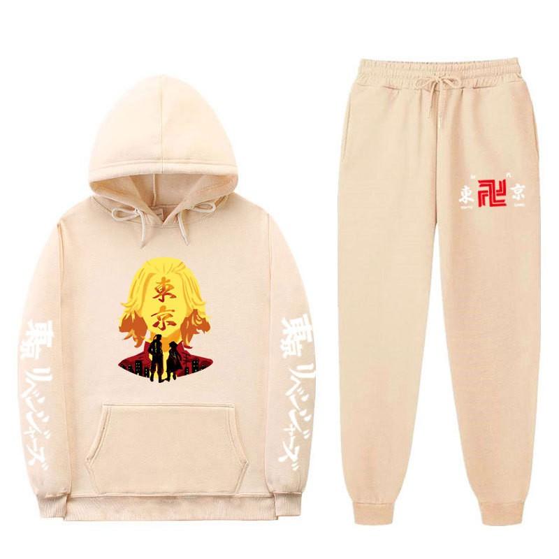 Mens Hooded Long Sleeve Streetwear Sweatshirt Set Casual Oversized Cotton Blend Tracksuit Fall