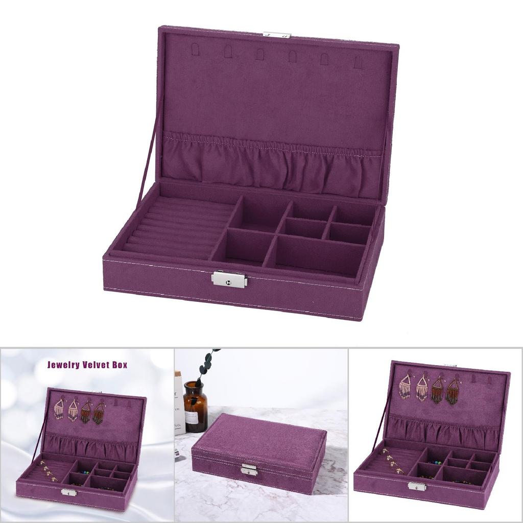 High Capacity Jewelry Earrings Rings Bracelet Necklace Box Organizer Storage (Purple)