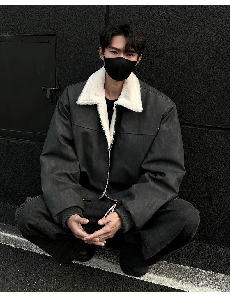 American Style Lambswool PU Leather Coat - Unisex Winter Warmth