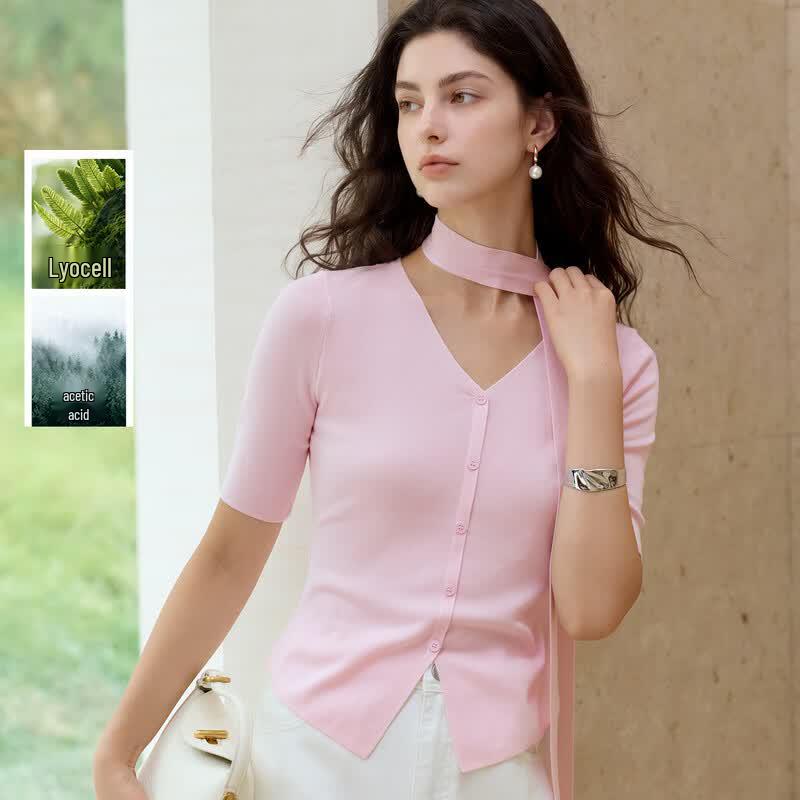 Sancai Women s Slim Fit V-Neck Knit Top M