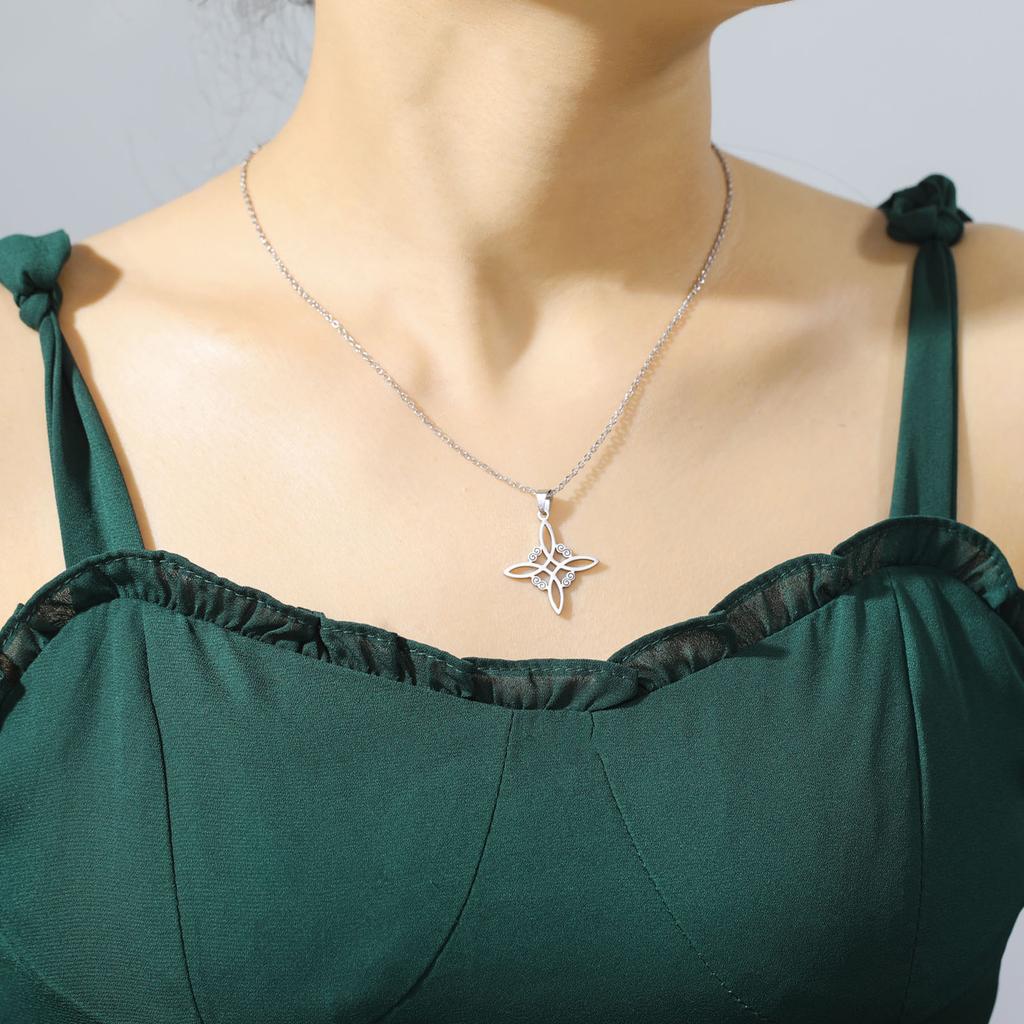 Fashion Chic Celtic-Symbol Necklace Witchs-Knot Necklace for Women Men Stainless Steel Pendant Necklace Lucky Jewelry
