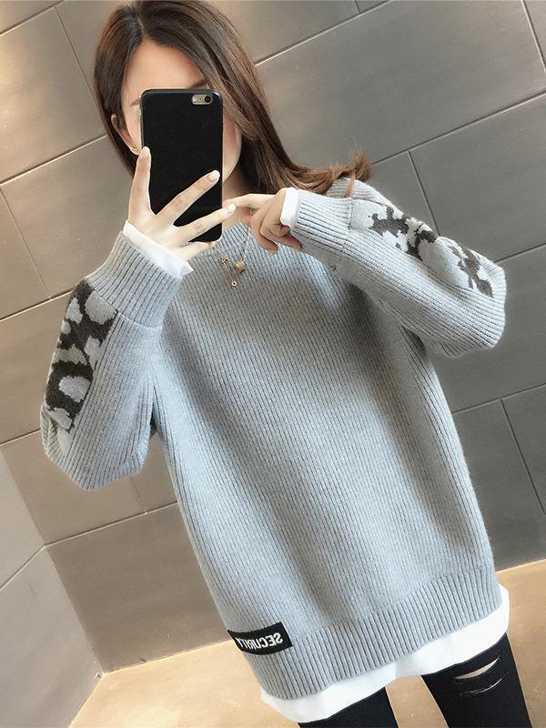 Trendy Autumn & Winter 2024 Faux Two-Piece Women's Sweater - Cozy, Thick, and Stylish Layering Essential