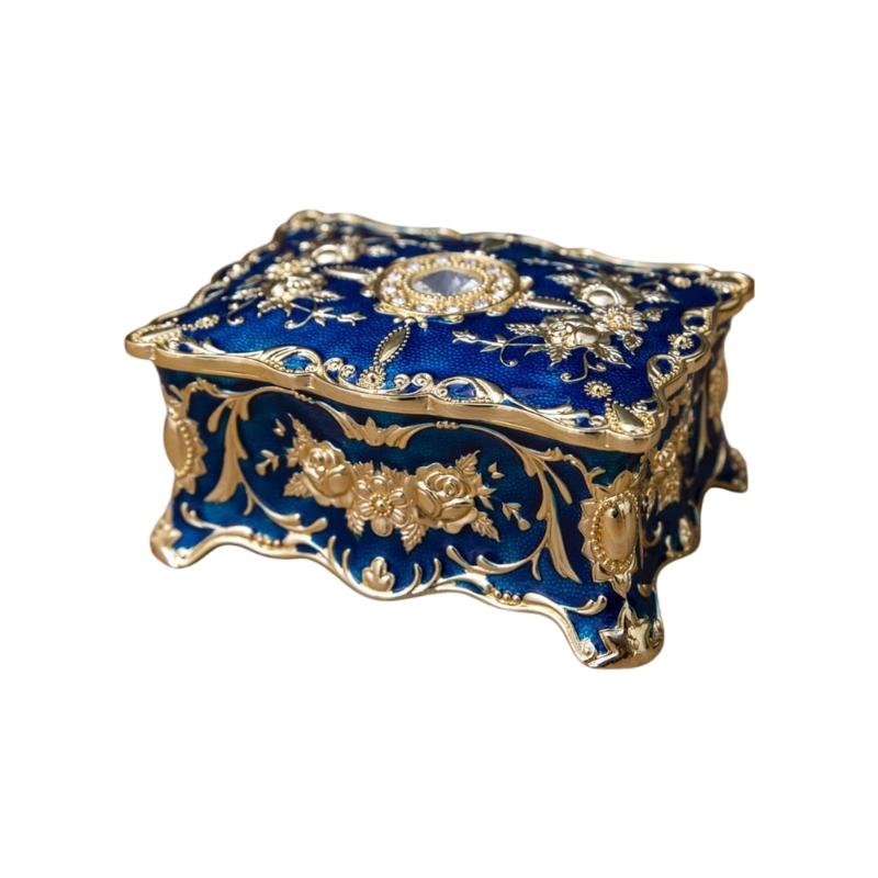 Elegant European Rose Engraved Metal Jewelry Box For Rings Necklaces Earrings With Soft Lining
