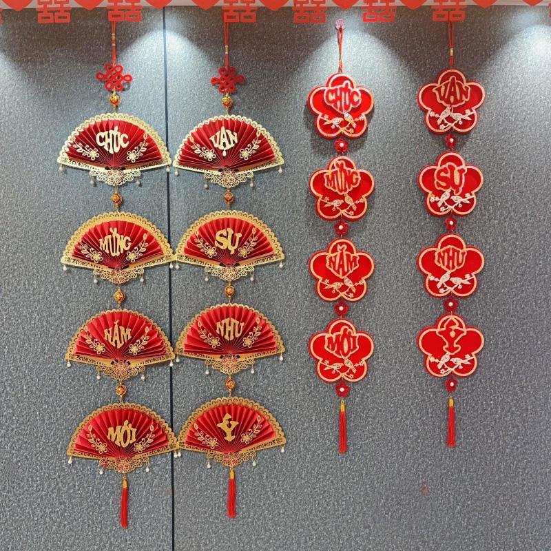 1 pair Hollow New Year Decorations Tassels Couplets Ornaments Hanging Ornament Hanging Vietnamese Red Couplets
