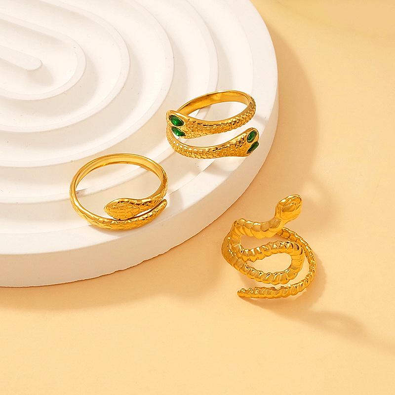 18K Gold Plated Snake-Shape Open Ring In Titanium Steel - Trendy, Cool, Light Luxury Finger Ring for Women In European American Style
