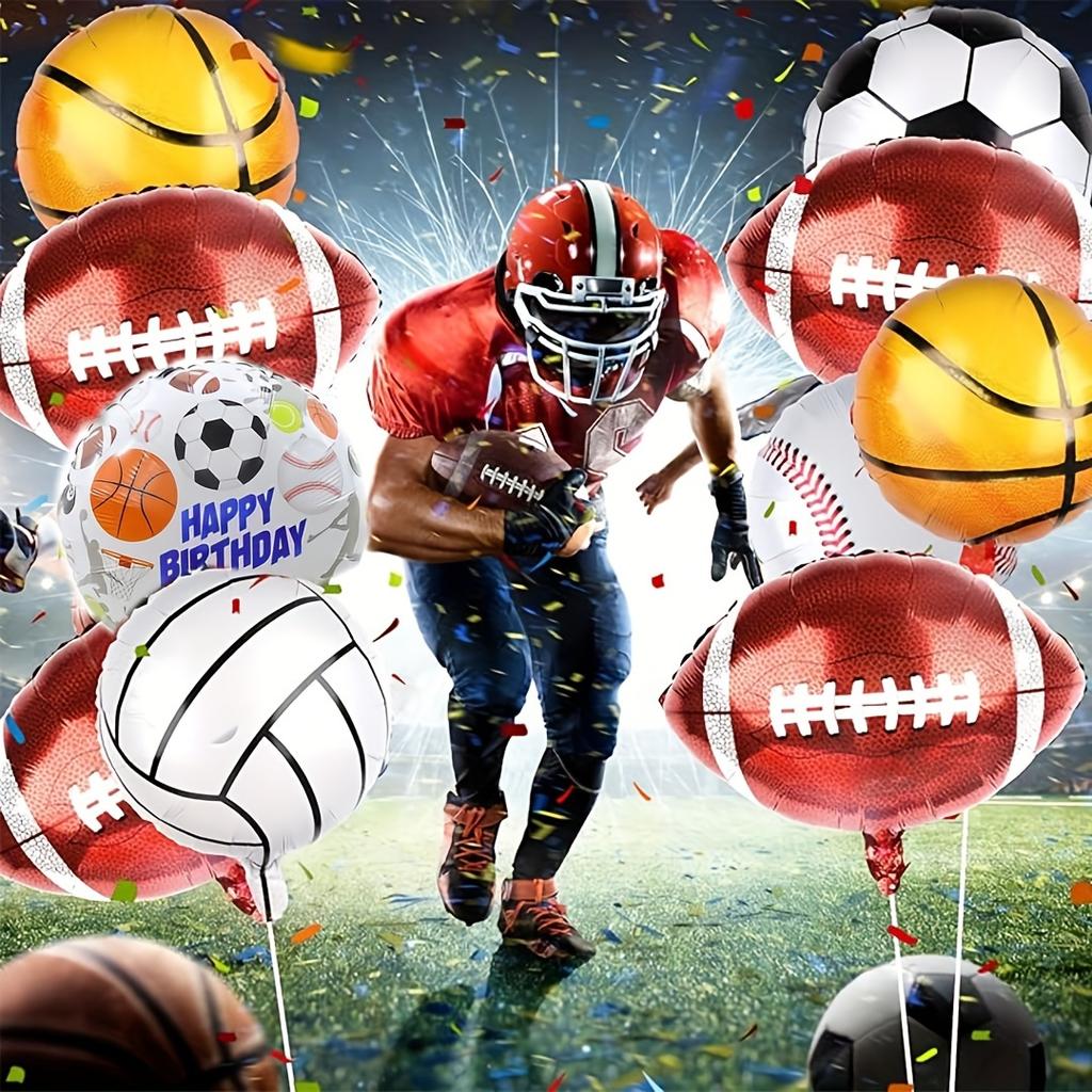 6pcs Sports-Themed Balloon Set Basketball Soccer Football Baseball Designs with "HAPPY BIRTHDAY" Text Birthday Party Decorations