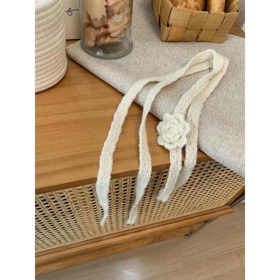 Elegant Autumn And Winter Handmade Flower Decorated Long Scarf  Girls Chic Thin Scarves 180*1.5cm