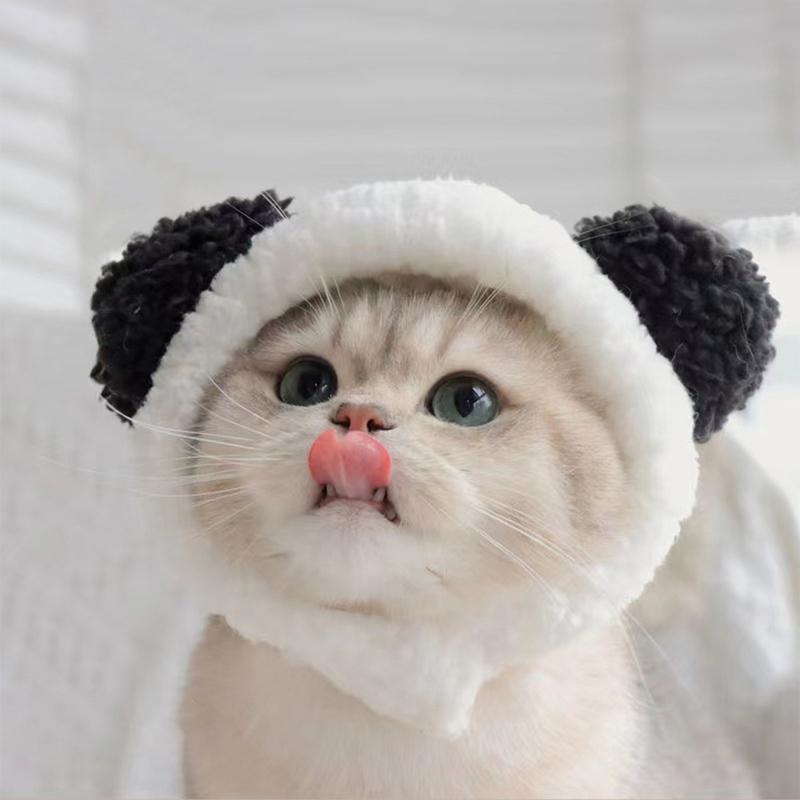 Cute Cats Hat Small Dog Headwear with Ears Pet Holiday Accessories Panda Shape Photo Props for Cats and Dogs