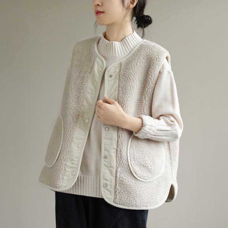 

Женский осенний свободный жилет без рукавов в литературном стиле, удобный вельветовый топ XXS бежевый