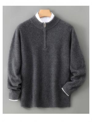 Men's 100% Wool Autumn/Winter Half-High Neck Knit Pullover Base Layer.