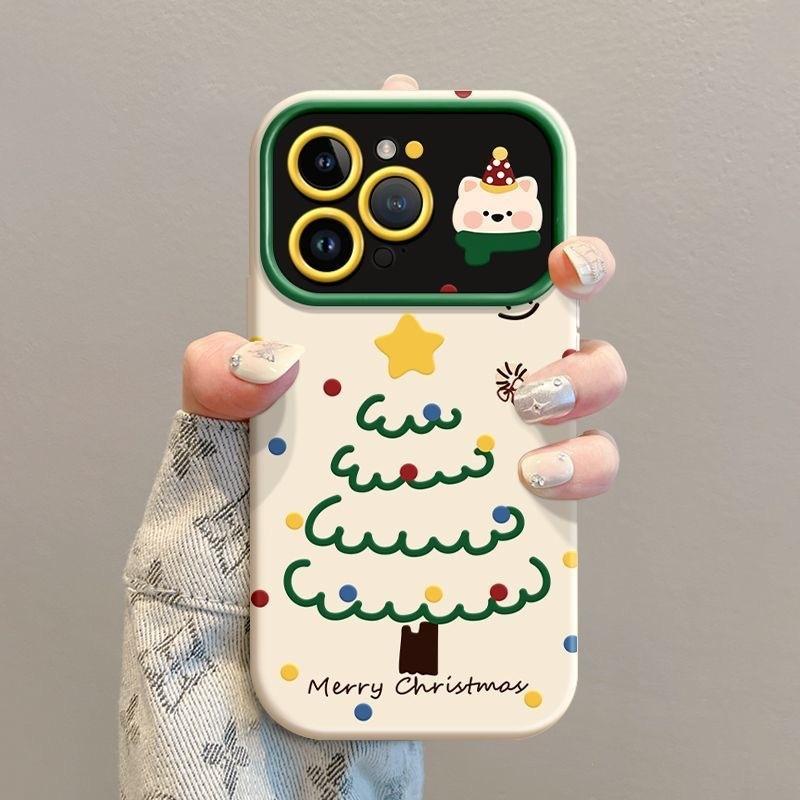 Star Christmas Tree Cartoon Cute Puppy Kawaii Phone Case For iPhone 17 air 16 15 14 13 12 11 Pro XR XS X Max 7 8 Plus Cover