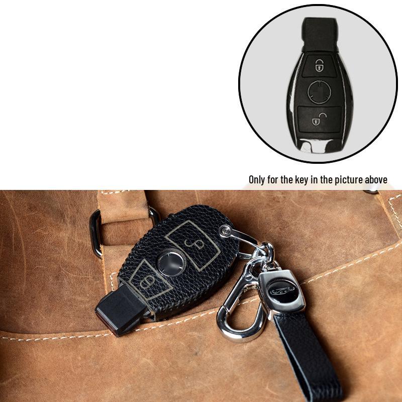 TPU Full-Wrap Cowhide Key Case for Mercedes E-Class & C-Class (E300L, C260L, C200L, GLC) - Unisex Design