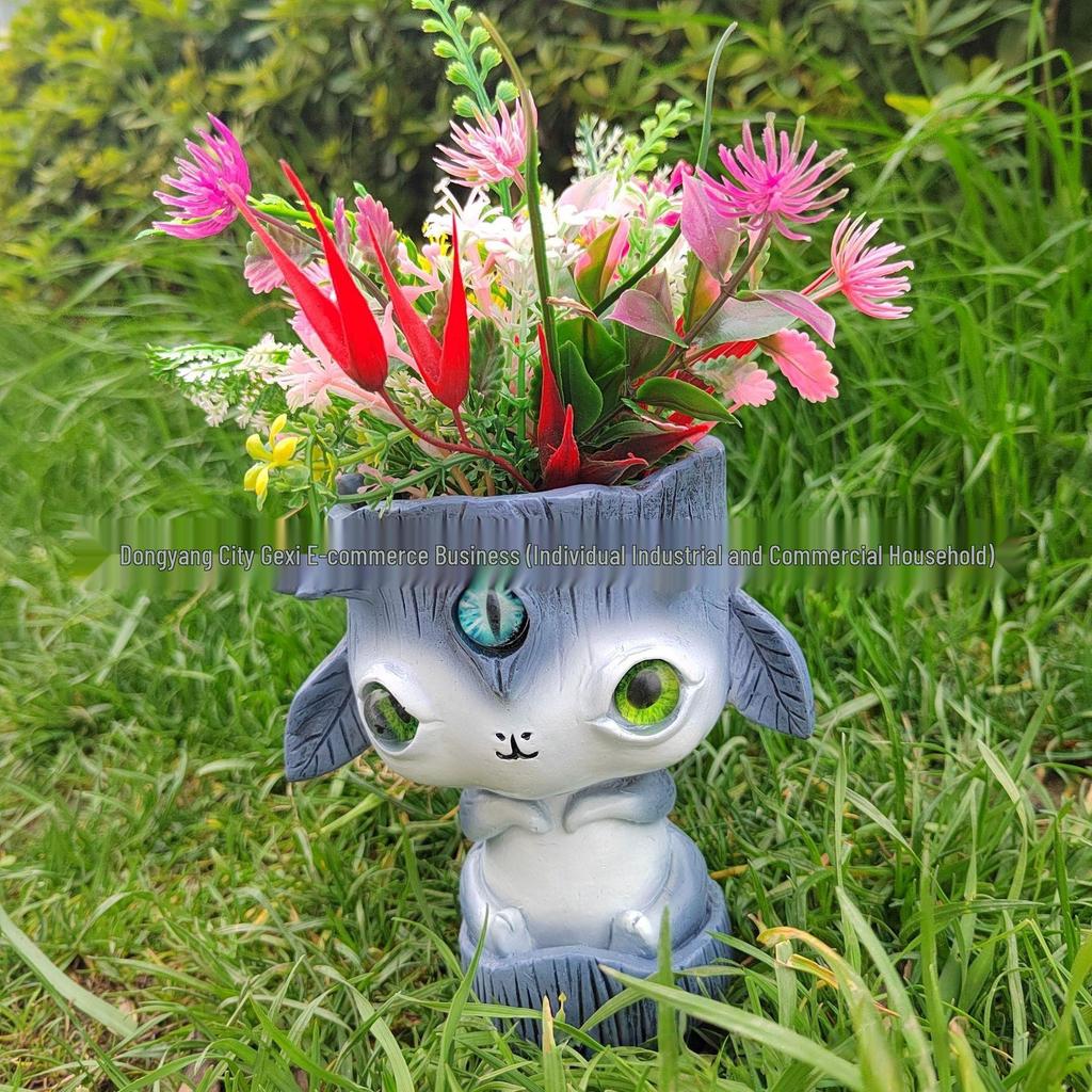 Bedårande sittande stor mage blomkruka skulptur för trädgård eller gräsmatta