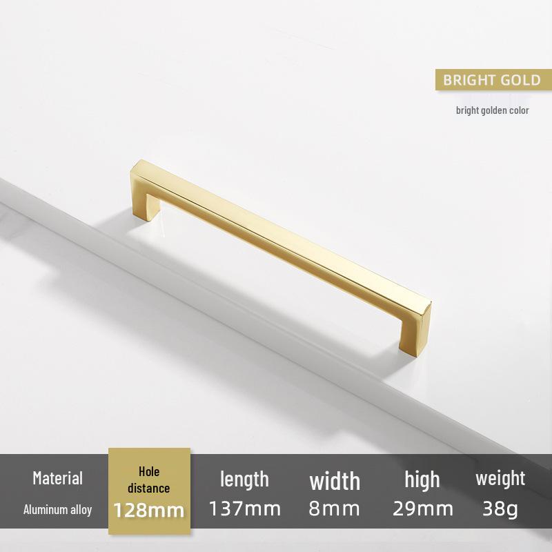 Square Bright Gold & Silver Kitchen Cabinet Handle - Modern Minimalist Black Aluminum Alloy Drawer & Wardrobe Handle