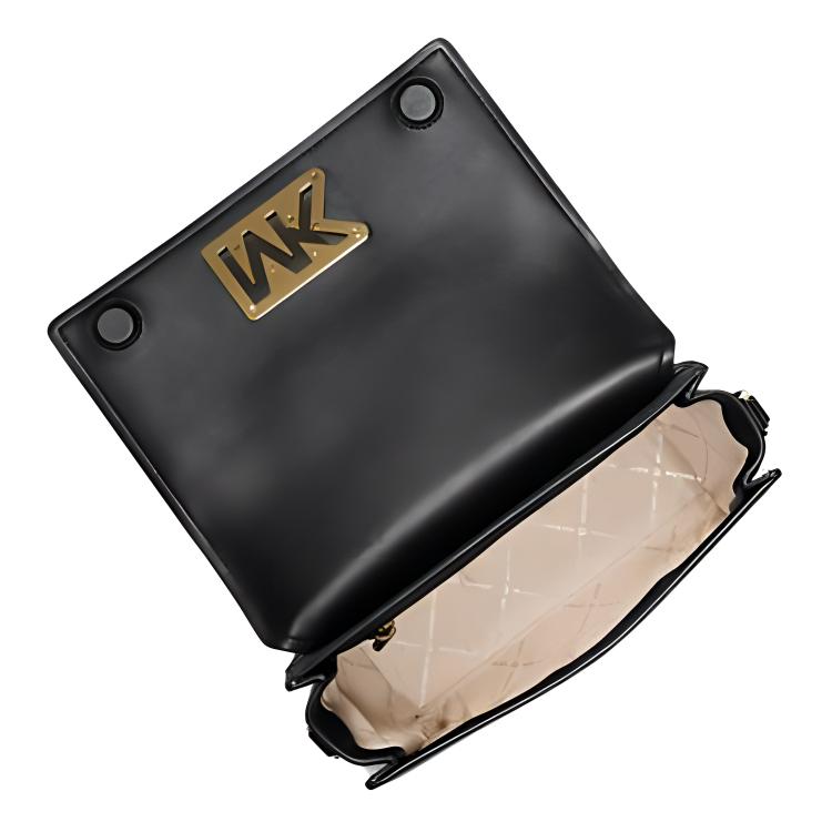 Michael Kors Mk Mimi Monogram Cutout Metal Logo Flap Coated Canvas Shoulder Crossbody Bag Medium Women Bags Brown Black 35T2G8IM2B-BROWN/BLK