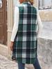 2025 Autumn Vintage British Style Lapel Long Plaid Coat Vest for Office Casual Commute - Women's Fashion Outerwear