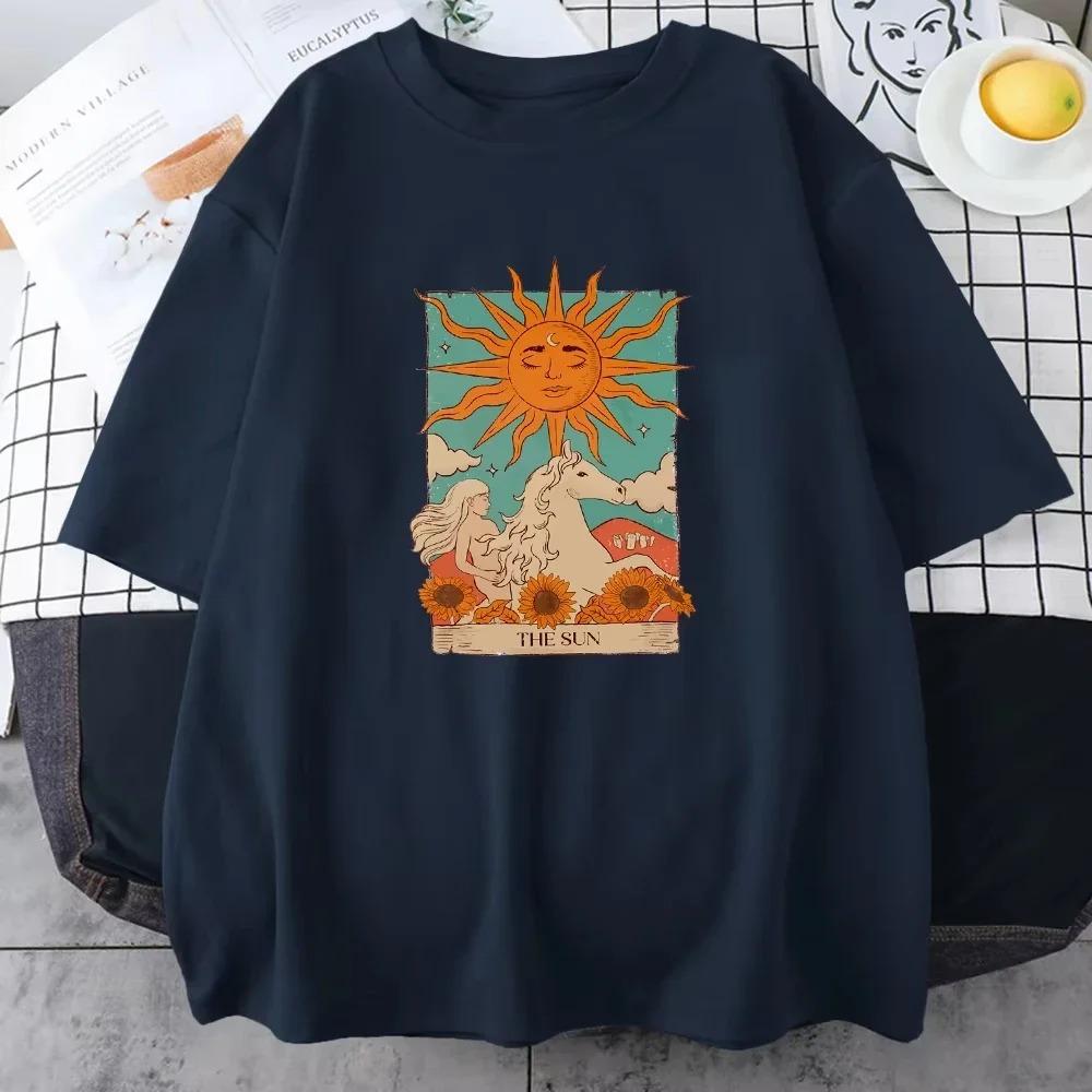 2025 Tarot Card Art The Sun Male T Shirt High Street Vintage Clothing Breathable Casual O-Neck Short Sleeve Mens