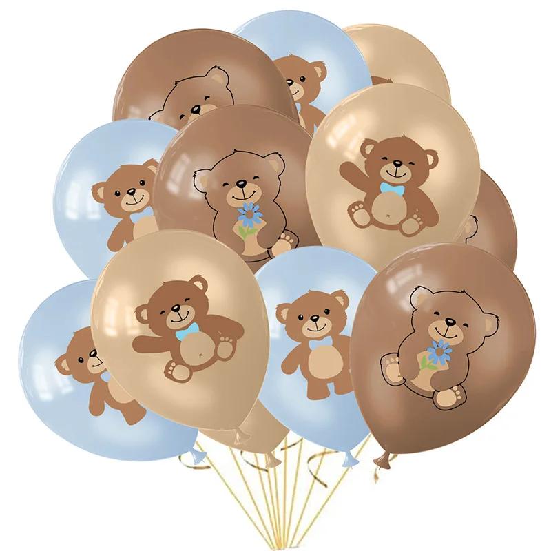 12Pcs Teddy Bear Balloon Cute Cartoon Brown Bear Latex Ballon Boys Babyshower Party Decor Boys 1st Birthday Party Decor Balon 12INCH