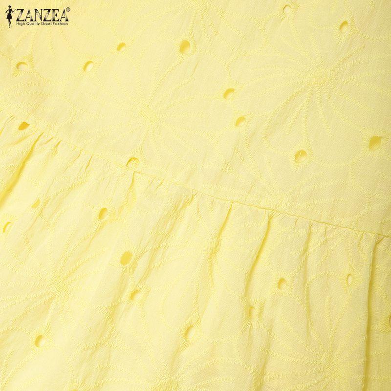ZANZEA Women Summer Elegant Casual Square Collar Lace Crochet Patchwork Half Sleeve Dress
