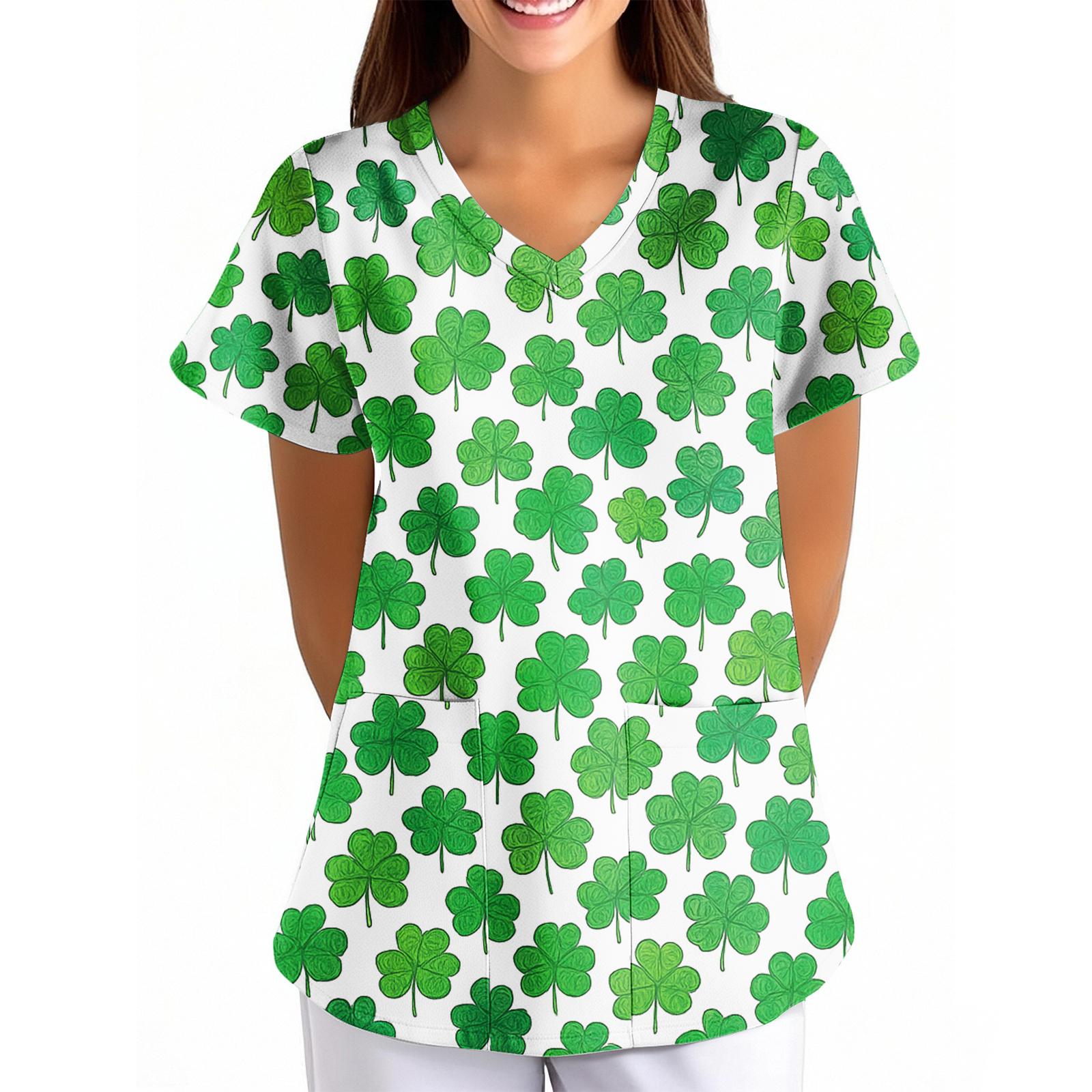 

Women s Printed Loose V-Neck Pocket Short-Sleeve Uniform XL