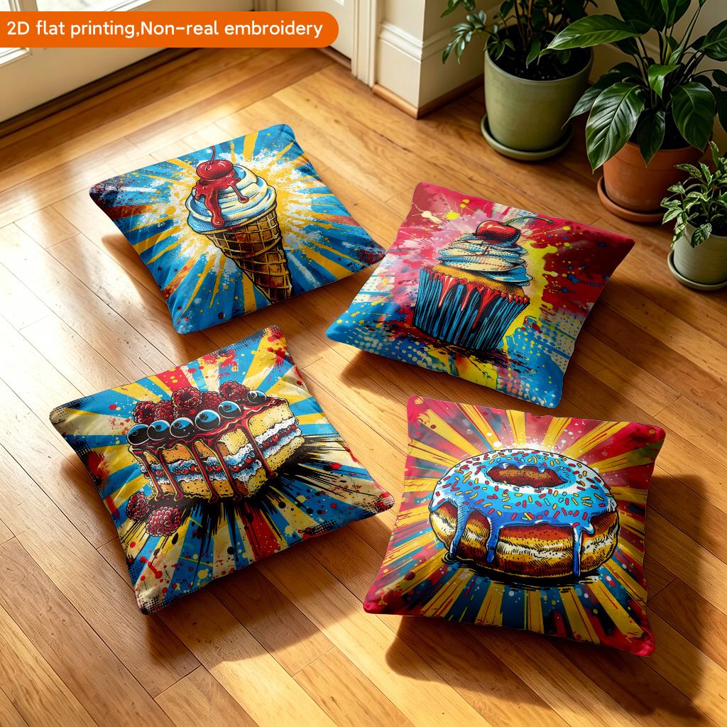 Cute Dessert Cake Printed Pillowcase Single Side Print Soft Home Living Room Garden Decor Cushion Cover No Insert